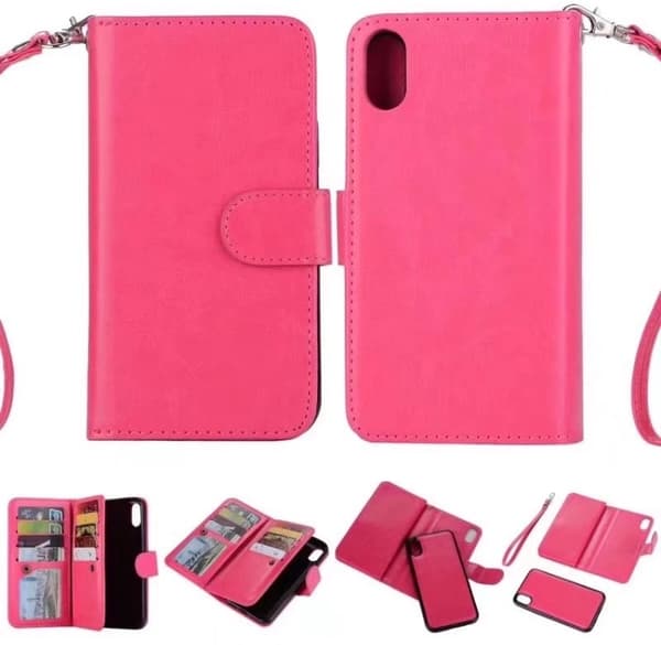 Plånboksfodral för iPhone X/XS (9-Kort) Dubbelfunktion Rosa