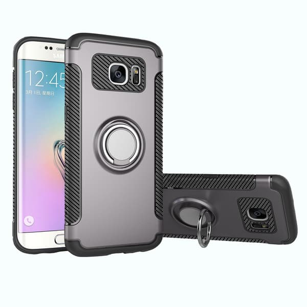 Skal med Ringhållare i Karbondesign till Samsung Galaxy S7 Edge Grå