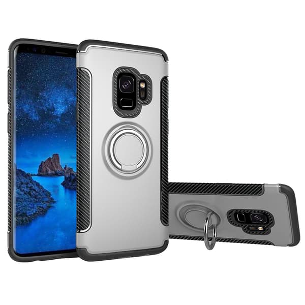 Samsung Galaxy S9 - HYBRID Carbonskal med Ringhållare FLOVEME Silver Silver