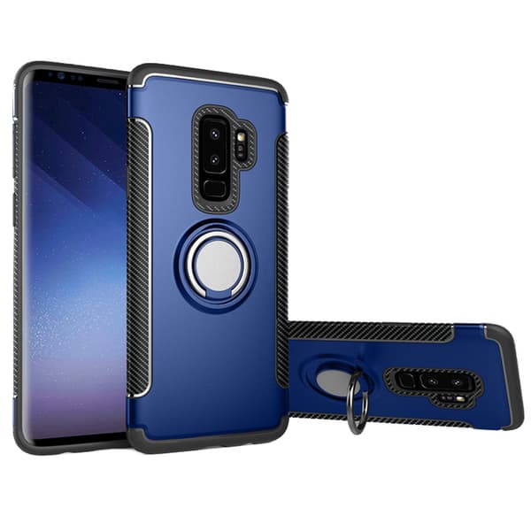 Samsung Galaxy S9+ - HYBRID Carbonskal med Ringhållare FLOVEME Blå Blå