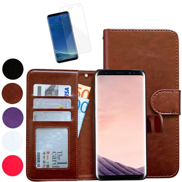 Samsung Galaxy S8 - Leather Case/Wallet + Protection Pink