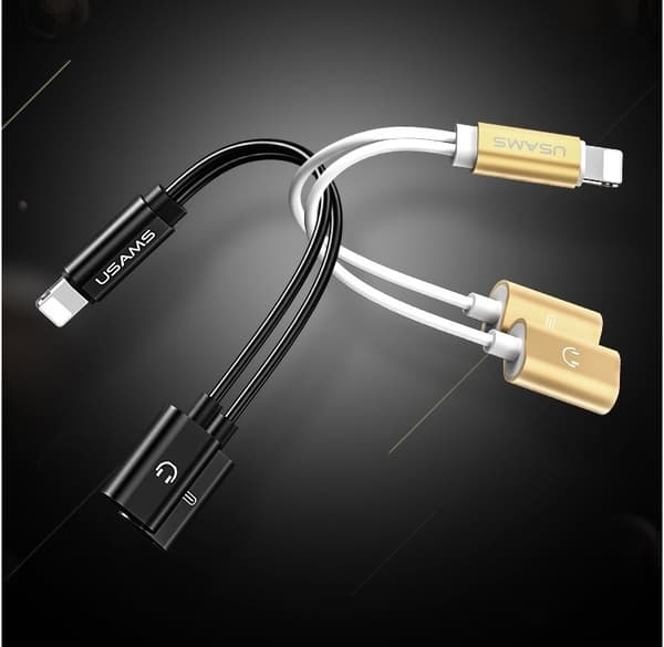 USAMS Adapter för iPhone X/8/7, Ladda och lyssna på musik samtidigt