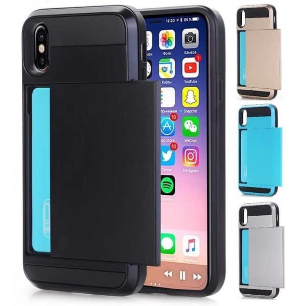 iPhone X stødsikkert cover med kortrum Svart