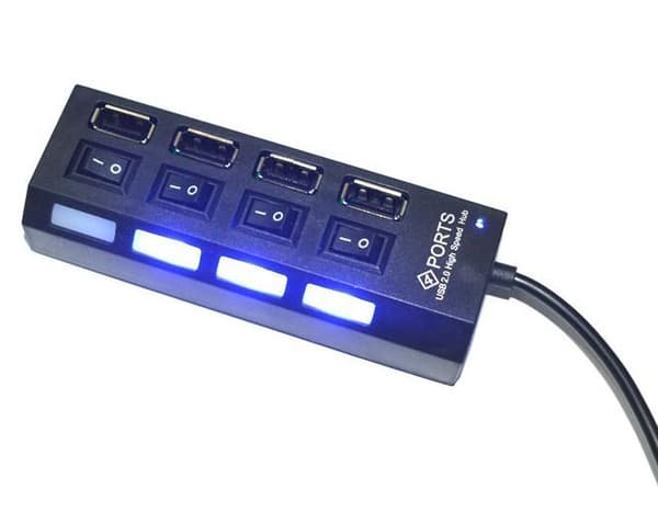 4 Ports USB Hubb 2.0 High Speed Hub On/Off Switch med LED Lampa