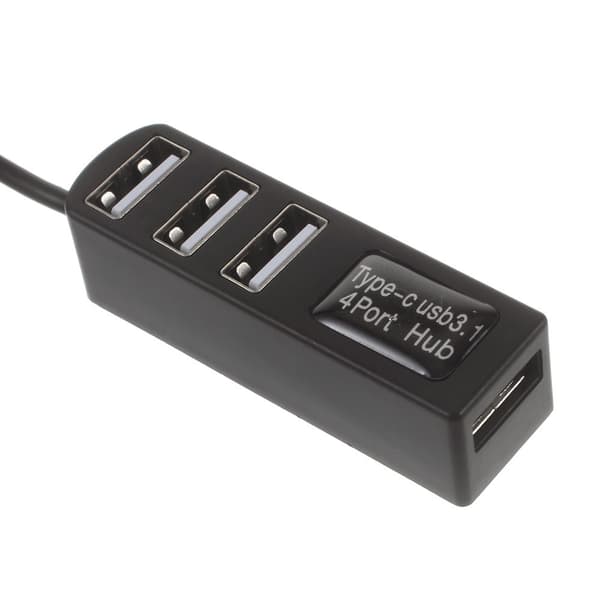 4 Ports USB 3.1 Typ C Hubb High Speed Hub SVART