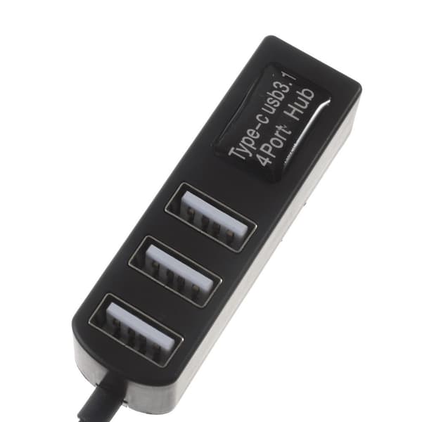 4 Ports USB 3.1 Typ C Hubb High Speed Hub SVART