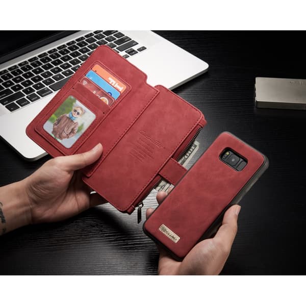 CASEME Samsung Galaxy S8 Plus Retro lær lommebok-deksel Rød