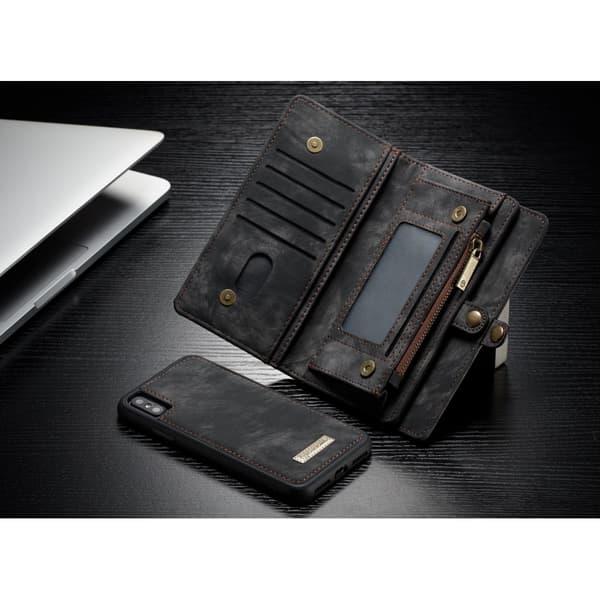 CASEME iPhone X / XS Retro Split läder plånboksfodral - Grå