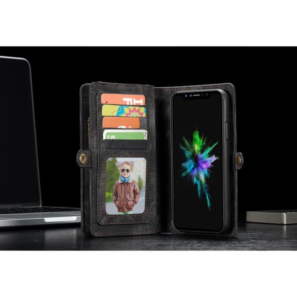 CASEME iPhone X / XS Retro Split läder plånboksfodral - Grå