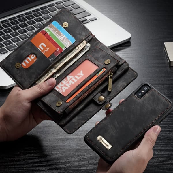 CASEME iPhone X / XS Retro Split läder plånboksfodral - Grå