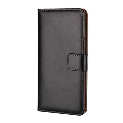 Genuine Leather Wallet Stand Cover for Nokia 8 - Black