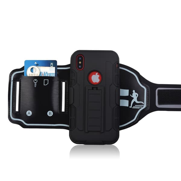 iPhone X 3-in-1 PC TPU Hybrid Armband Wristband Case with Kickstand