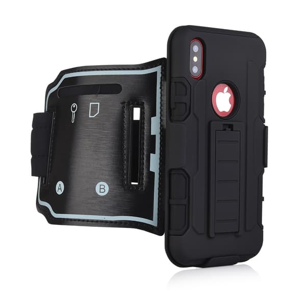 iPhone X 3-in-1 PC TPU Hybrid Armband Wristband Case with Kickstand