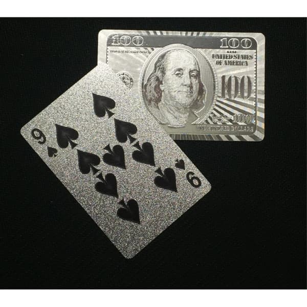 54kpl Creative Vedenpitävä 100 dollarin muoviset pokeripelikortit - hopea
