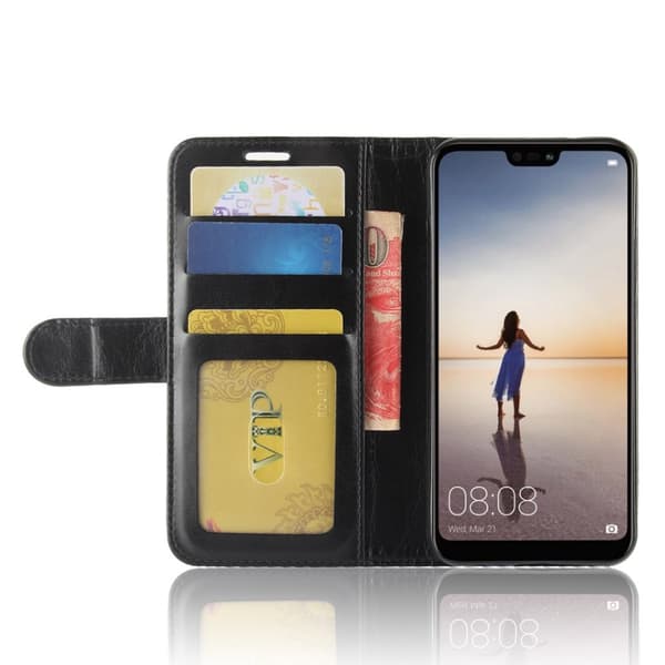 Crazy Horse Pung Standetui til Huawei P20 Lite - Sort