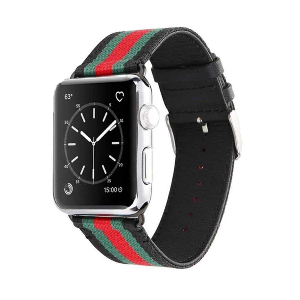 Nylon Sports Watchband for Apple Watch Series 3/2/1 38mm - Svart/Grön/Röd