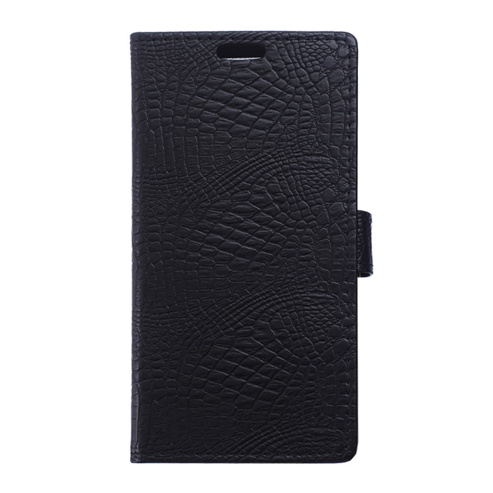 Crocodile Skin Flip Stand Leather Wallet Case for Huawei Y6 II Compact - Black