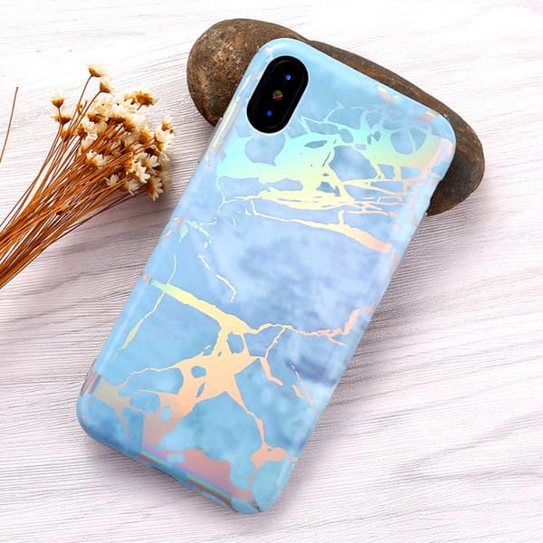 TPU Skal IMD Marmor till iPhone X / XS - Baby Blue