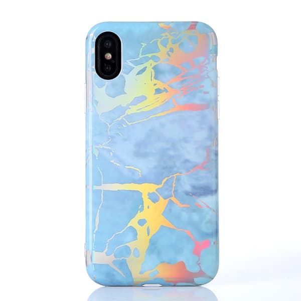 IMD Marble Pattern Plated TPU Back Case for iPhone X  - Baby Blue
