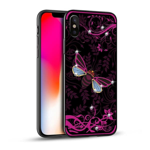 NXE Insect Pattern Rhinestone Decor TPU Cover for iPhone X - Rose Bee