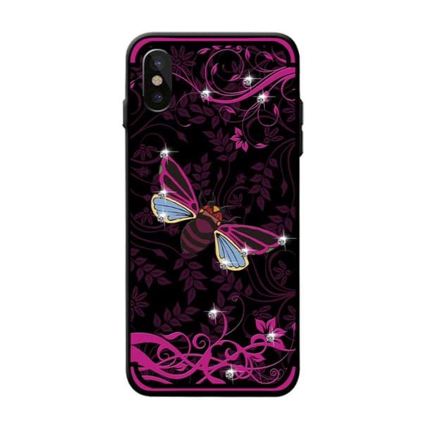 NXE Insect Pattern Rhinestone Decor TPU Cover for iPhone X - Rose Bee