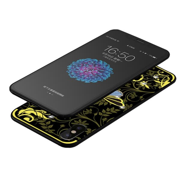 NXE Insect Pattern Rhinestone Decor TPU Cover for iPhone X / XS - Yellow Bee