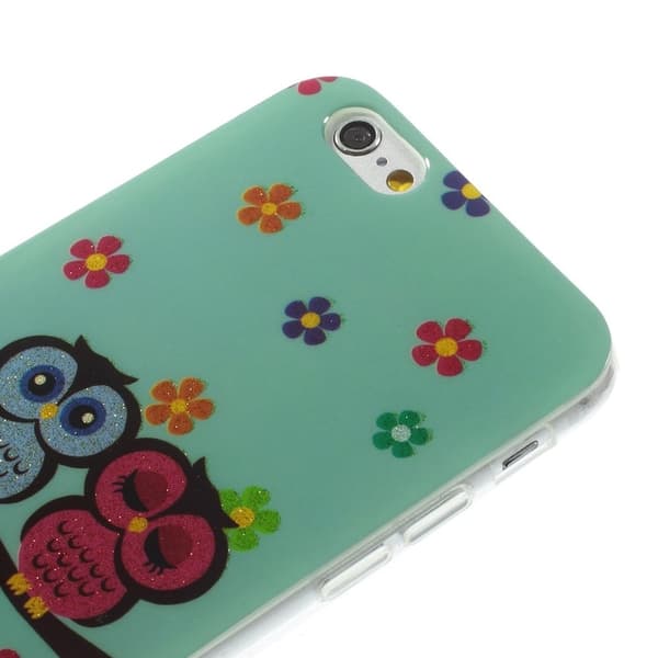 Iphone 6/6S 4.7" TPU Skal Owl Lover & Flower Glitter Powder