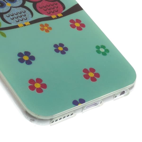 Iphone 6/6S 4.7" TPU Skal Owl Lover & Flower Glitter Powder