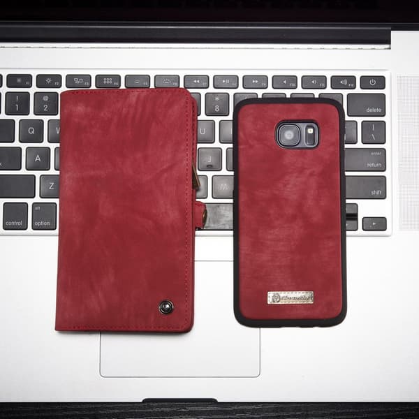 CASEME Samsung Galaxy S7 Edge Retro Lær Lommebok-deksel - Rød