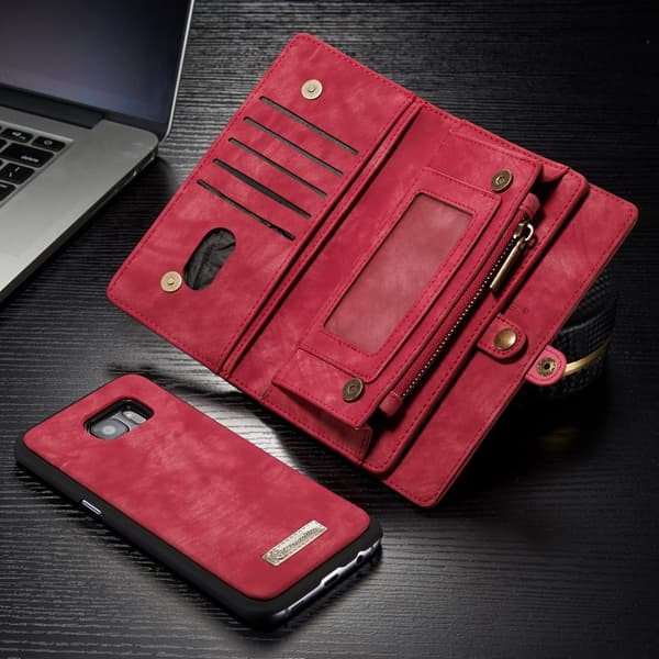 CASEME Samsung Galaxy S7 Edge Retro Lær Lommebok-deksel - Rød