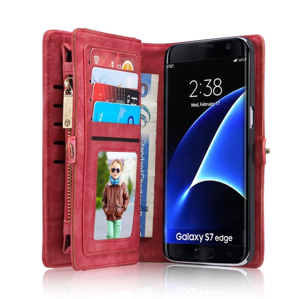 CASEME Samsung Galaxy S7 Edge Retro Lær Lommebok-deksel - Rød
