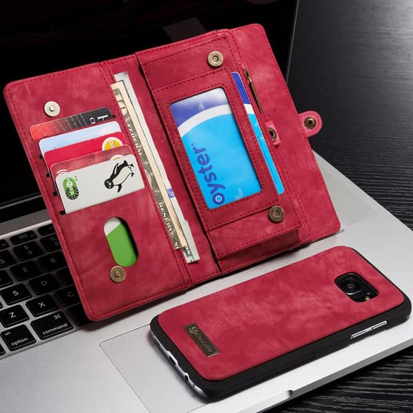 CASEME Samsung Galaxy S7 Edge Retro Lær Lommebok-deksel - Rød