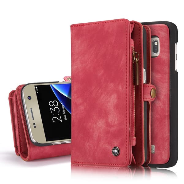 CASEME Samsung Galaxy S7 Retro Lær Lommebok-deksel - Rød