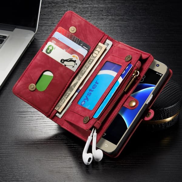 CASEME Samsung Galaxy S7 Retro Lær Lommebok-deksel - Rød