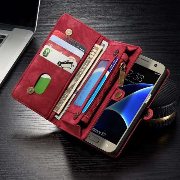 CASEME Samsung Galaxy S7 Retro Lær Lommebok-deksel - Rød