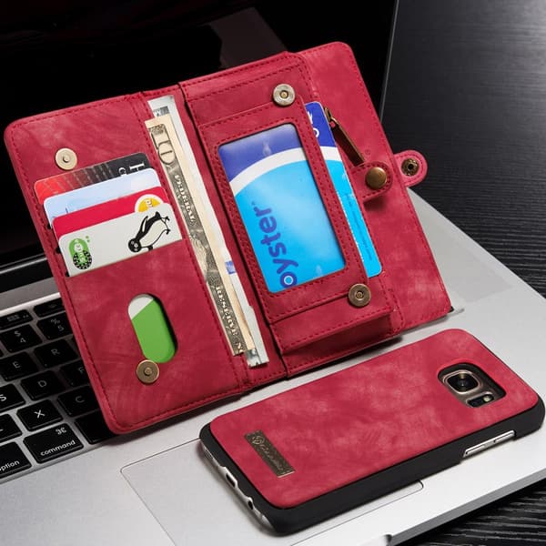 CASEME Samsung Galaxy S7 Retro Lær Lommebok-deksel - Rød