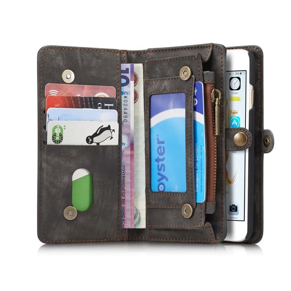 CASEME iPhone 6s 6 Plus Retro Split läder plånboksfodral Grå