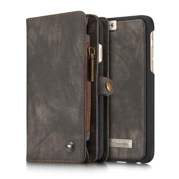 CASEME iPhone 6s 6 Plus Retro Split läder plånboksfodral Grå