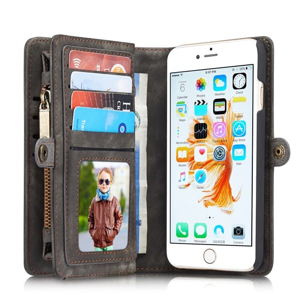CASEME iPhone 6s 6 Plus Retro Split läder plånboksfodral Grå