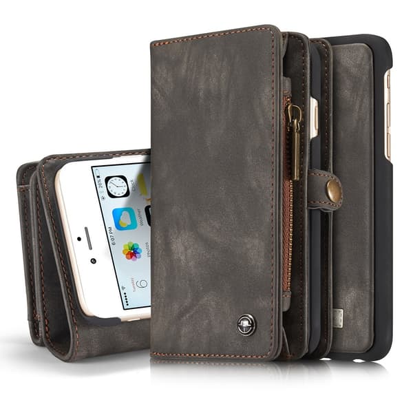 CASEME iPhone 6s 6 Plus Retro Split läder plånboksfodral Grå