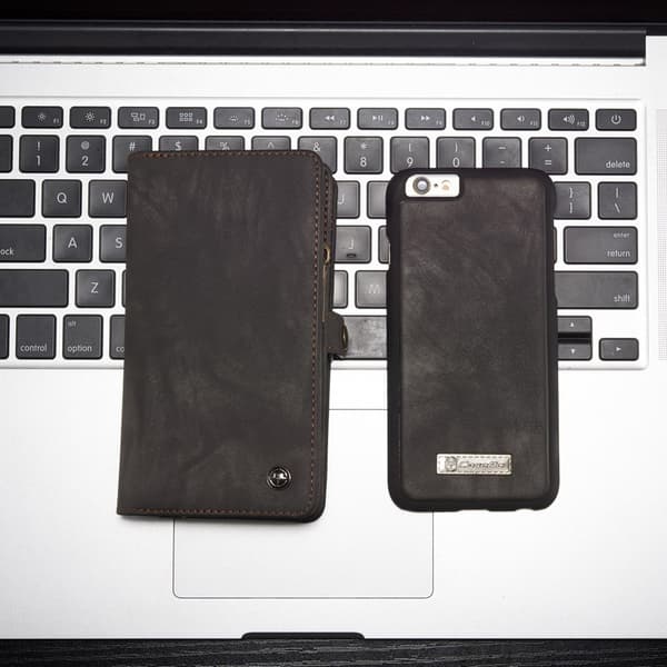 CASEME iPhone 6s 6 Plus Retro Split läder plånboksfodral Grå