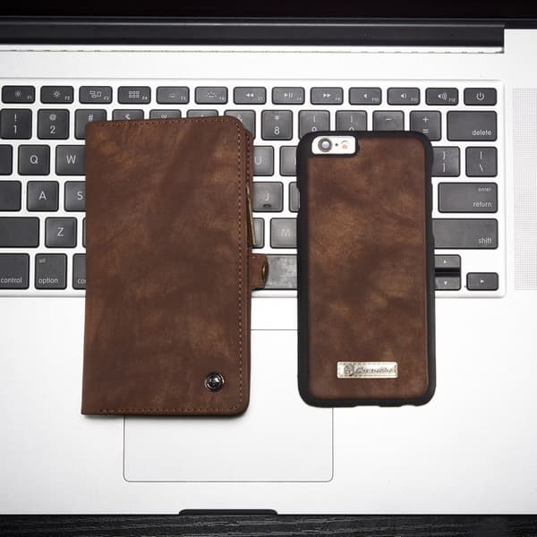 CASEME iPhone 6s 6 Retro Split läder plånboksfodral - Coffee