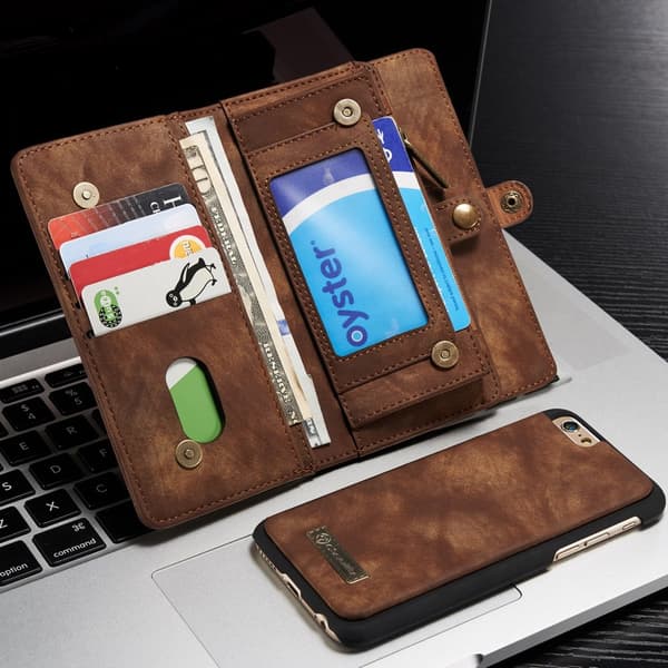 CASEME iPhone 6s 6 Retro Split läder plånboksfodral - Coffee