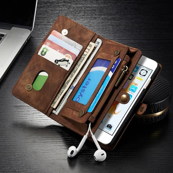 CASEME iPhone 6s 6 Retro Split läder plånboksfodral - Coffee