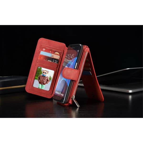 CASEME Samsung Galaxy S7 Edge Retro läder plånboksfodral Röd