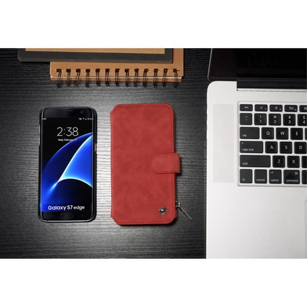 CASEME Samsung Galaxy S7 Edge Retro läder plånboksfodral Röd