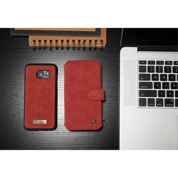 CASEME Samsung Galaxy S7 Edge Retro läder plånboksfodral Röd