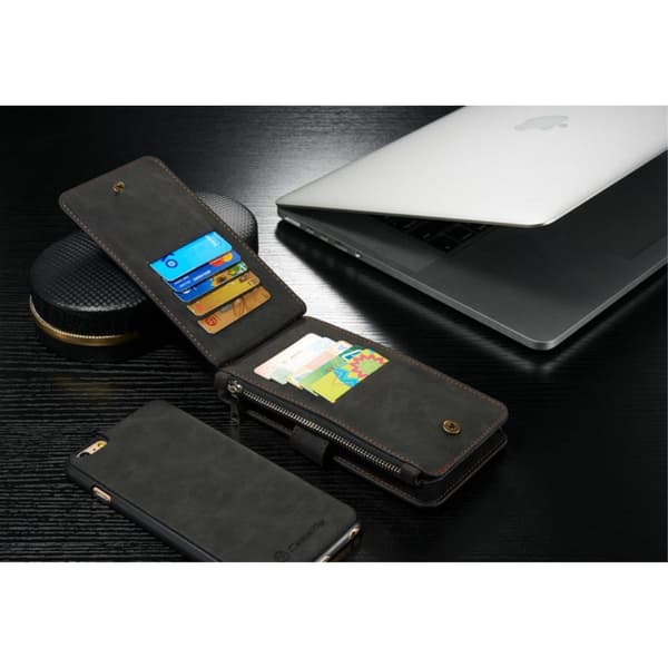 CASEME iPhone 6 / 6s Plus Retro läder plånboksfodral - Svart