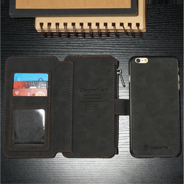 CASEME iPhone 6 / 6s Plus Retro läder plånboksfodral - Svart