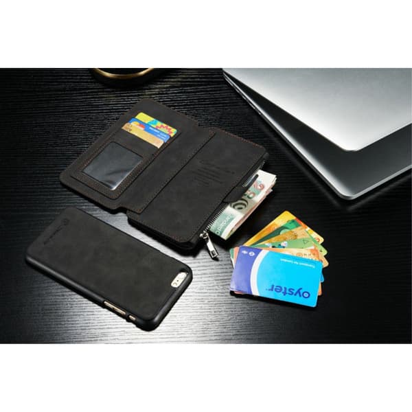 CASEME iPhone 6 / 6s Plus Retro läder plånboksfodral - Svart